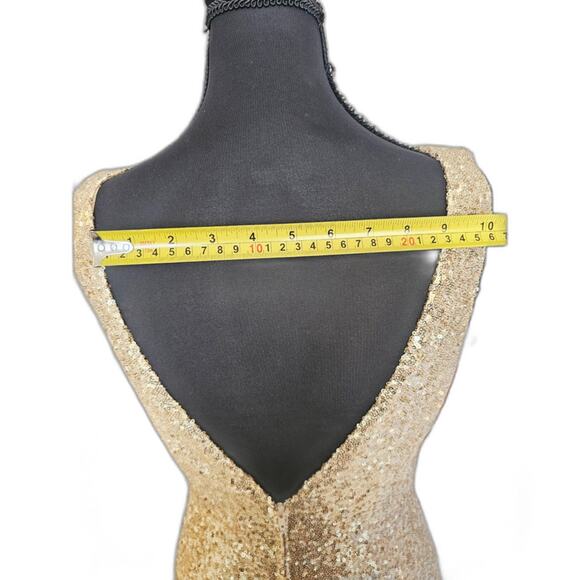 Gold Sequin Evening Gown Dress Cowl Draping Back & Zip Up Back Aleena Grace Sz 4 - Picture 4 of 14